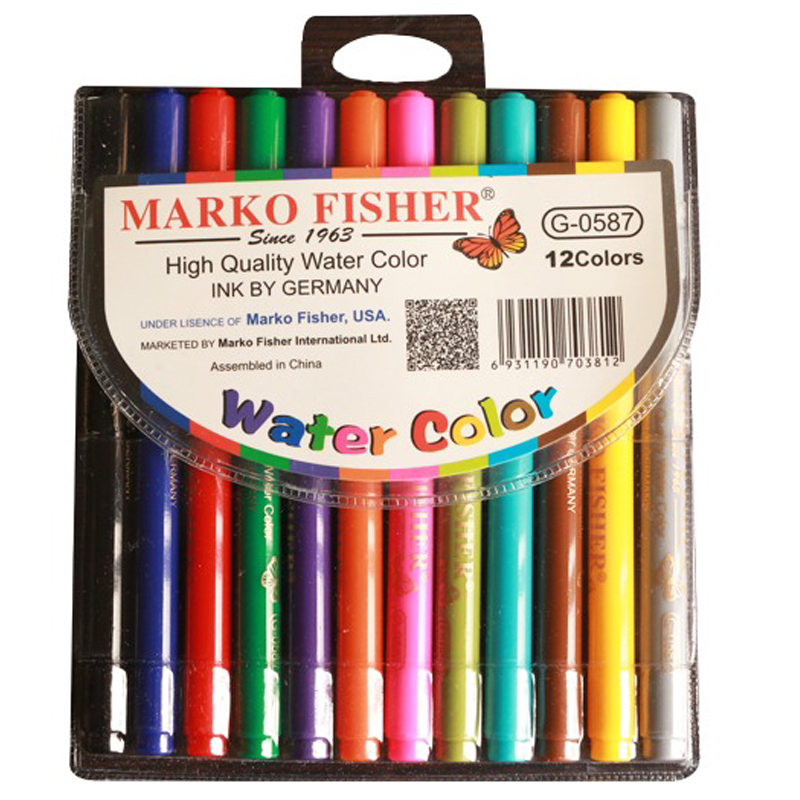 Marko Fisher Water Colour Fibre Tip Pens 12 Colours (G-0587)
