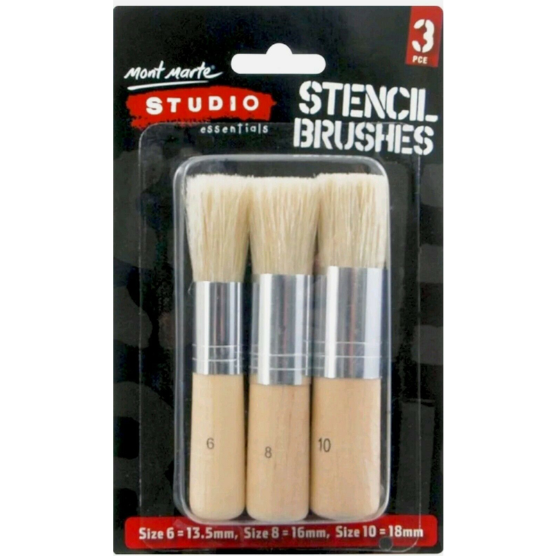 Mont Marte 3 Round STENCIL BRUSHES #6 8 10 Hog Bristle Brush Stenciling MAA0021