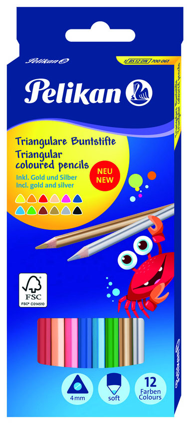 Pelikan Triangular Coloured Pencils [Incl. Gold and Silver] 12 Colours