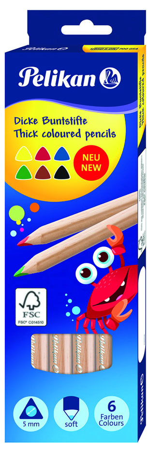 Pelikan Triangular Coloured Pencils [Incl. Gold and Silver] 12 ColoursPelikan Thick Coloured Pencils Wooden 6 Colours